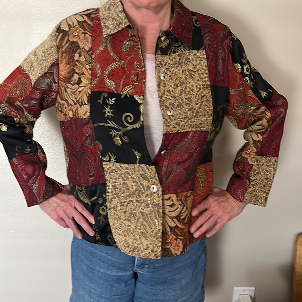 Draper’s & Damon Tapestry Brocade Sequined Jacket in Fall Colors With Sequins